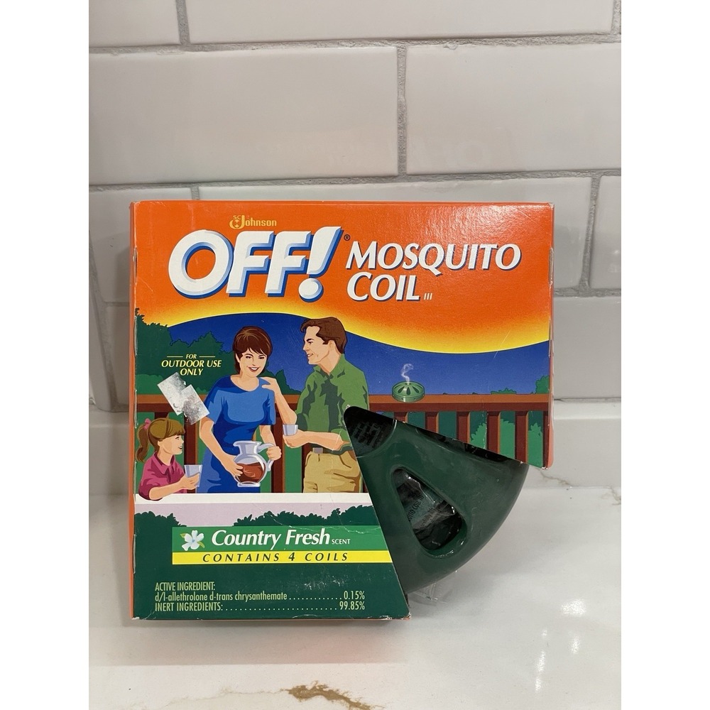 OFF! Mosquito Coil Pot Repellant Outdoor Country Fresh Green 4 Coils‎ 1999 Vtg